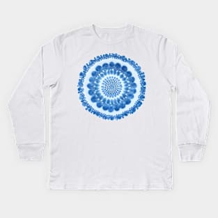 Blue Shibori Mandala Circle Boho Design Kids Long Sleeve T-Shirt